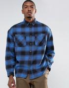 Asos Oversized Check Shirt With Acid Wash In Blue - Blue
