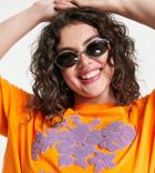 Collusion Plus Fuzzy Hawaiian Print Boxy T-shirt In Orange