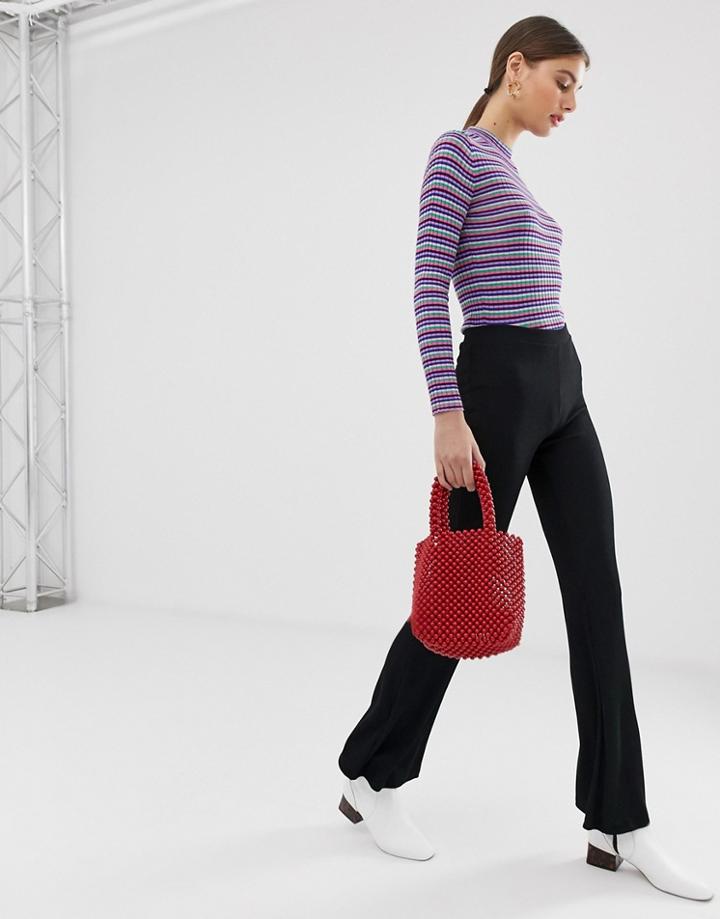 Pieces Ribbed Flared Pants-black
