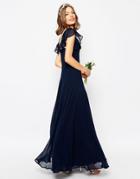 Asos Wedding Frill Shoulder Detail Maxi Dress - Navy