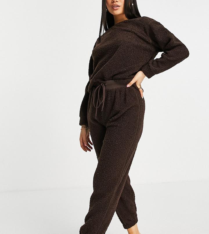Asos Design Petite Lounge Fleece Sweatshirt & Sweatpant Set In Brown