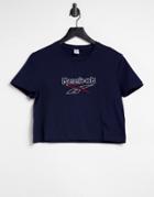 Reebok Large Logo Cropped T-shirt In Navy