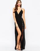 Jarlo Strappy Maxi Dress With Eyelet Detail And Thigh Splits - Black