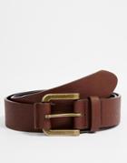 Asos Belt In Brown Faux Leather With Coated Roller Buckle - Brown