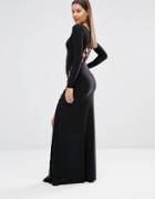 Club L Lattice Long Sleeved Maxi Dress - Black