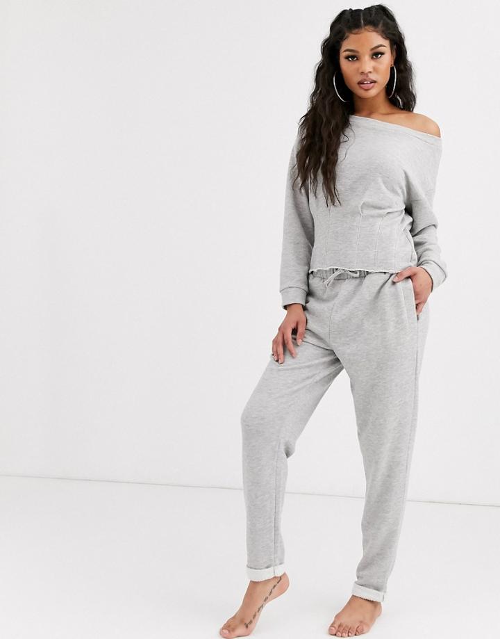 Asos Design Lounge Mix & Match Loopback Raw Edge Jogger-gray