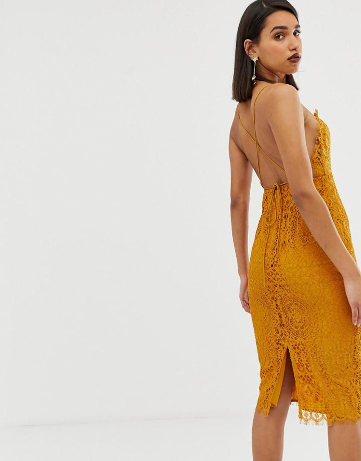 Asos Design Square Neck Midi Pencil Dress In Lace