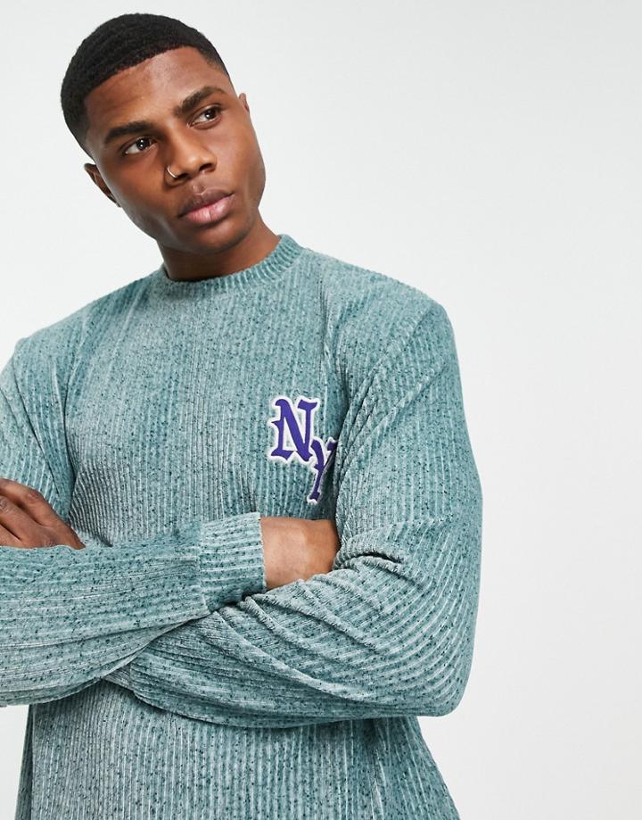 Asos Design Relaxed Long Sleeve T-shirt In Green Textured Fabric