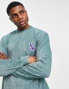 Asos Design Relaxed Long Sleeve T-shirt In Green Textured Fabric
