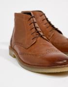Asos Design Brogue Boots In Tan Leather With Natural Sole - Tan