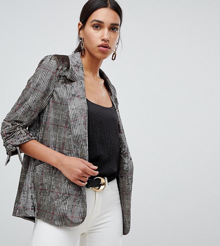 River Island Velvet Check Blazer - Brown