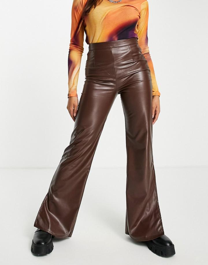 Heartbreak Pu Wide Leg Pants In Brown