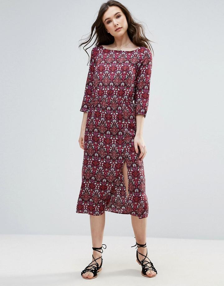 Vero Moda Printed Midi Dress With Split - Red
