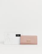 Paul Costelloe Real Leather Fold Over Large Ladies' Wallet With Logo Plate - Pink