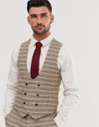 Gianni Feraud Skinny Fit Dog Tooth Check Suit Vest - Brown