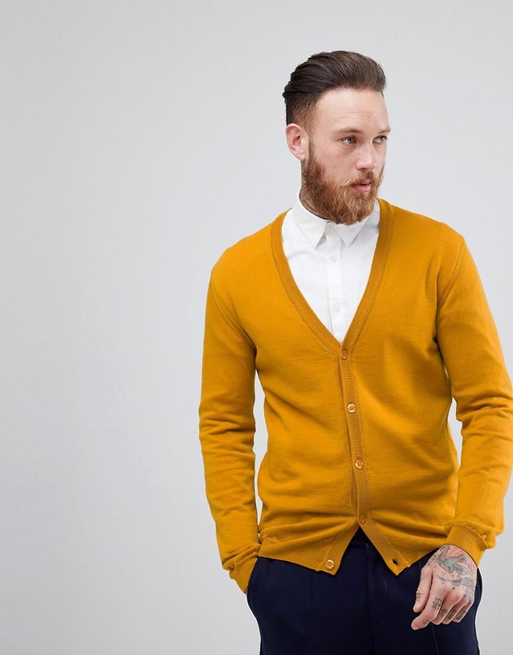 Asos Merino Wool Cardigan In Mustard - Beige