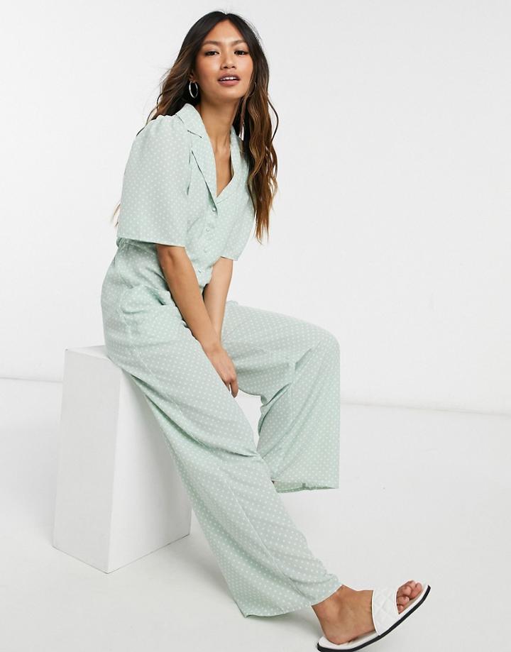 Y.a.s Button Front Wide Leg Jumpsuit In Sage-green