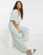 Y.a.s Button Front Wide Leg Jumpsuit In Sage-green