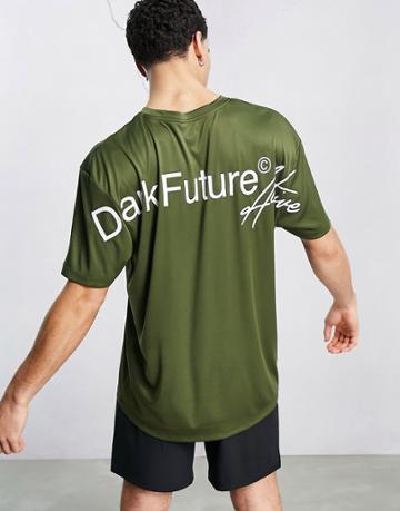 Asos Dark Future Active Oversized Training T-shirt With Back Print-green
