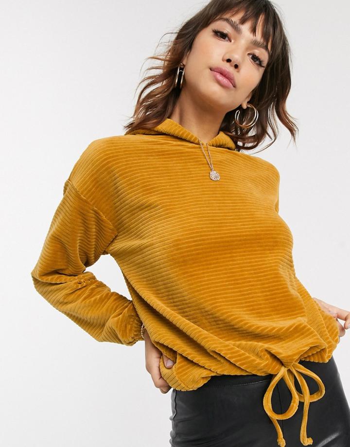 Esprit Cord Hoodie In Mustard-yellow