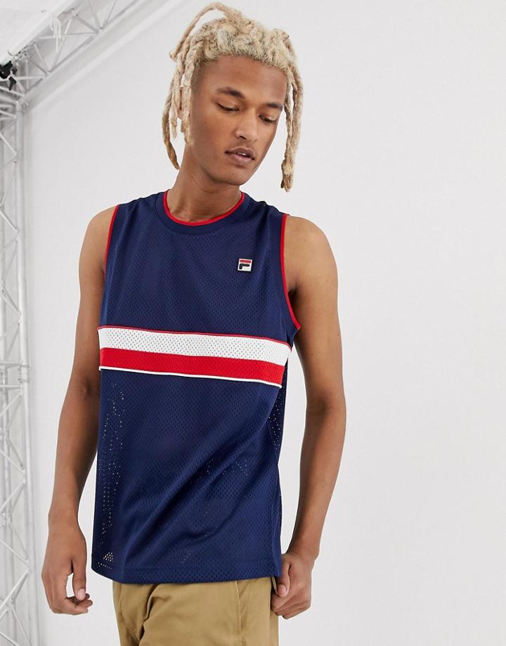 Fila Founder Mesh Tank With Stripe In Navy - Navy