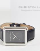 Christin Lars Womens Black Strap Watch With Rectangular Dial-silver