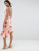 Asos Floral Crepe Cross Back Step Hem Midi Dress - Multi