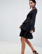 Liquorish Tiered Skirt Skater Dress - Black
