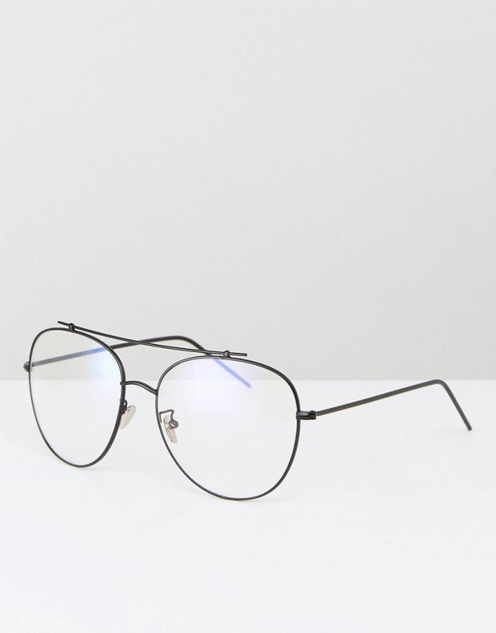 Jeepers Peepers Aviator Clear Lens Glasses In Black - Black