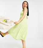 New Look Petite Shirred Strap Double Tiered Midi Dress In Yellow