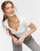 Asos Design Fitted Crop Top With Notch Neck In White