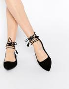 New Look Pointed Pump With Tie Up Detail - Black