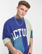 Asos Actual Oversized T-shirt With Color Blocking And Logo Print In Blue