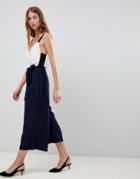 Asos Design Self Tie Pleat Culotte - Navy