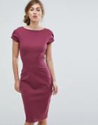 Closet London Pencil Dress With Ruched Cap Sleeve - Purple