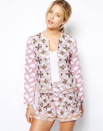 Asos Jacket In Floral Print And Embellishment