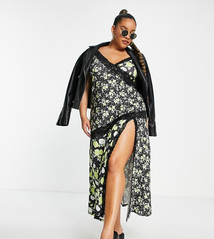 Asos Design Curve Strappy Maxi Dress With Lace Trim In Mix Match Floral-multi
