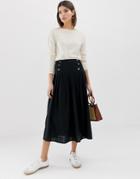 Asos Design Textured Drop Waist Midi Skirt - Black