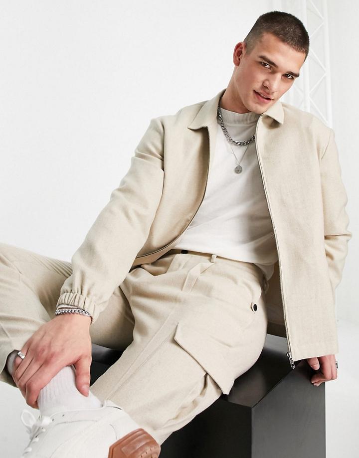 Topman Flannel Harrington Jacket In Off White - Part Of A Set-neutral