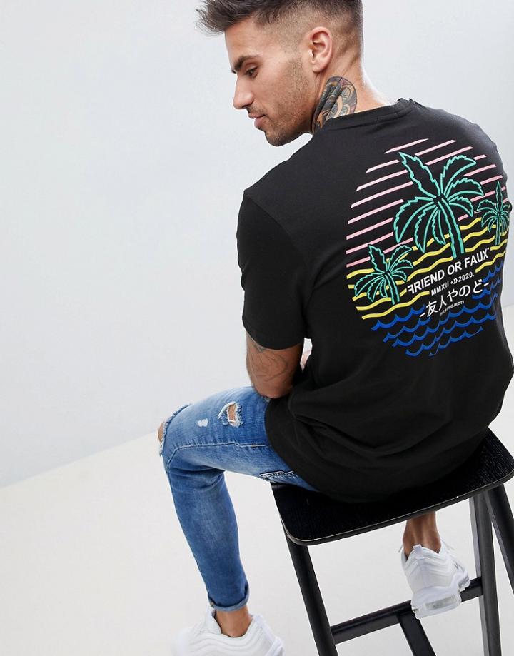 Friend Or Faux Neon Beach Back Print T-shirt - Black