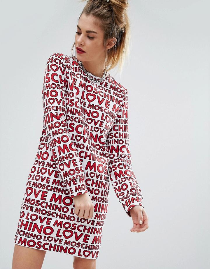 Love Moschino All Over Logo Print Dress - White
