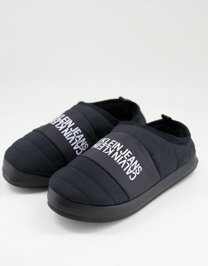 Calvin Klein Jeans Signature Logo Slippers In Black