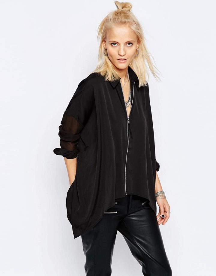Religion Instinct Zip Blouse - Jet Black