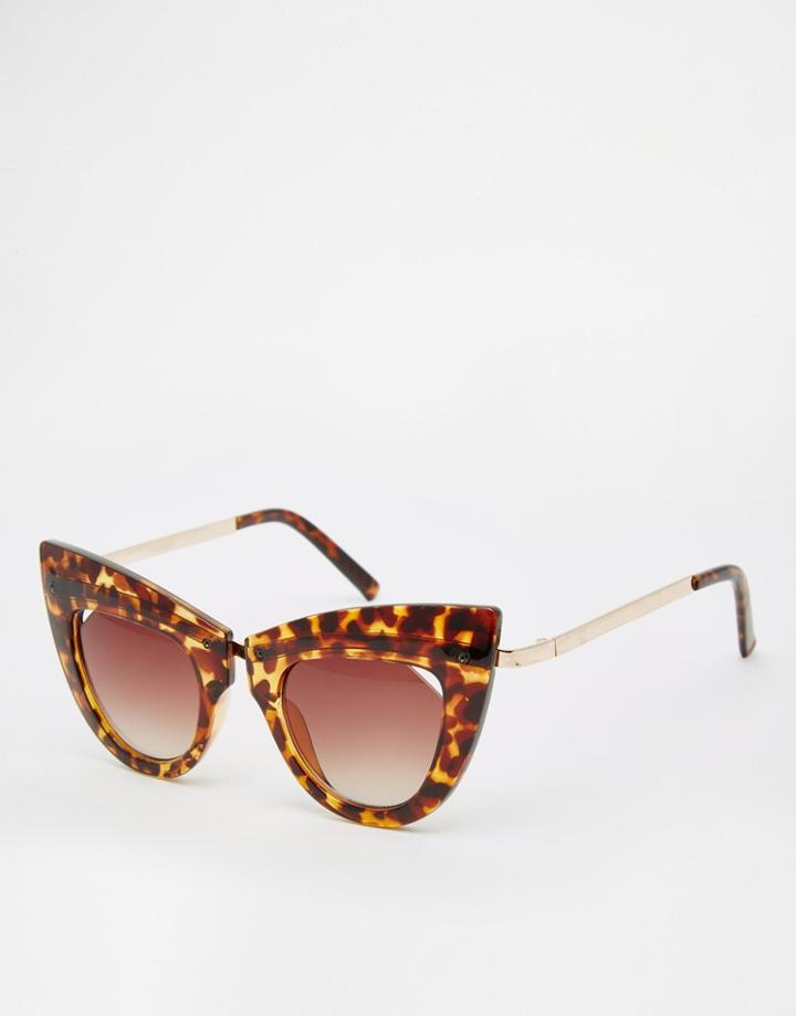 Asos Highbrow Cat Eye Sunglasses With Metal Nose Bridge And Cut Away Frame - Tort