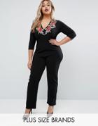 Club L Plus Jumpsuit With Embroidered Plunge Neckline - Black