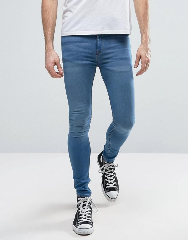 New Look Extreme Super Skinny Jeans In Light Wash Blue - Blue