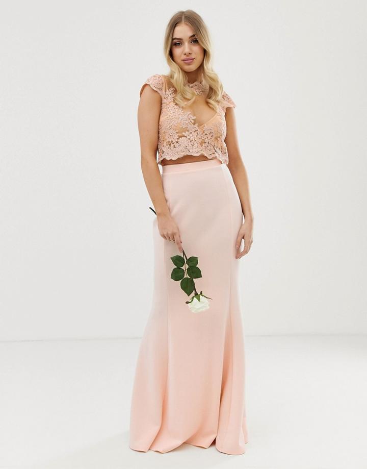 Club L Bridesmaid Scuba Panel Detail Maxi Skirt-pink