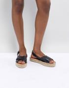 Alohas Leather Crossed Platform Espadrille - Black