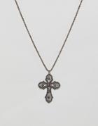 Asos Design Ornate Cross Necklace With Stones In Gold - Gold