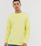Asos Design Tall Oversized Sweatshirt In Towelling With Piping In Yellow